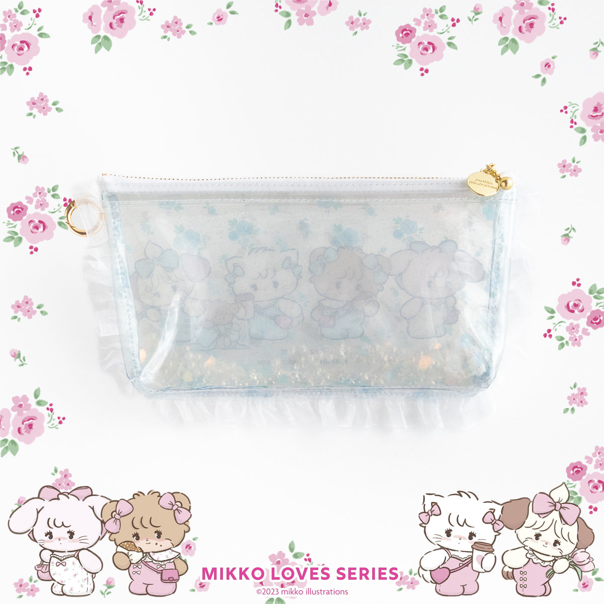 4 Characters Clear Pouch with Gusset (Size L・Color Blue)