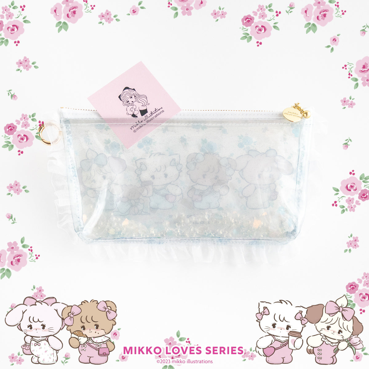 4 Characters Clear Pouch with Gusset (Size L・Color Blue)