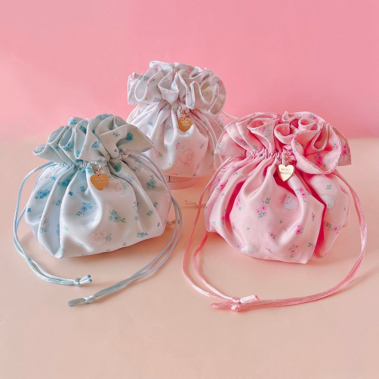 Drawstring Pouch (Pink/Blue/White)
