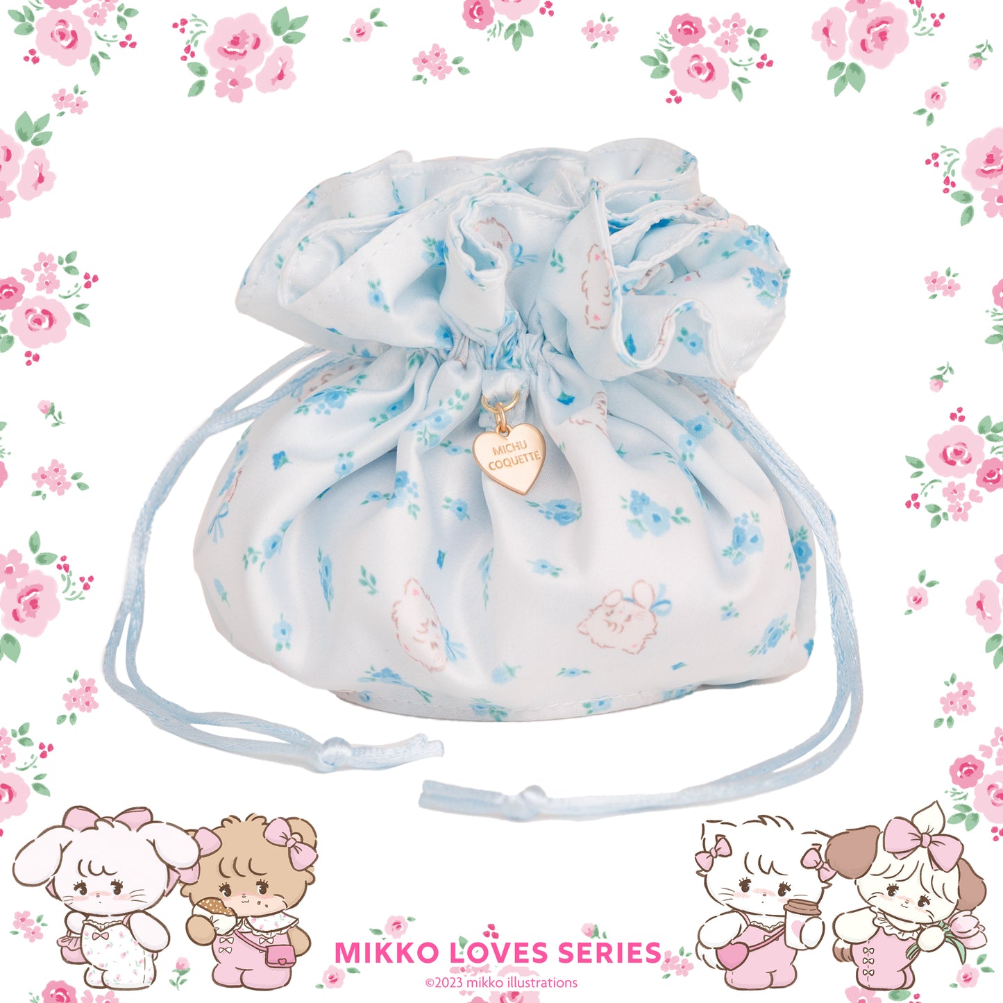 Drawstring Pouch (Pink/Blue/White)