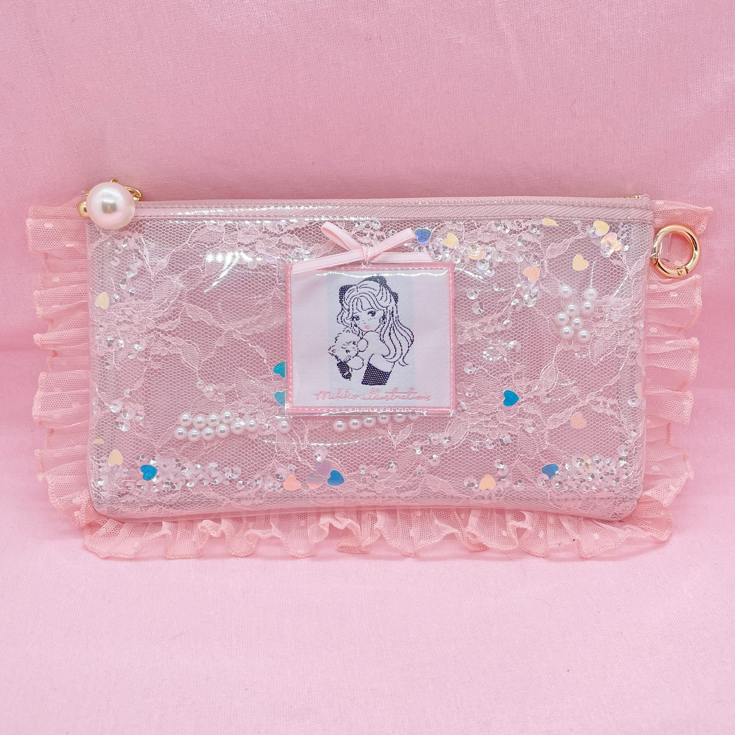 Lace Frilled Clear Pouch
