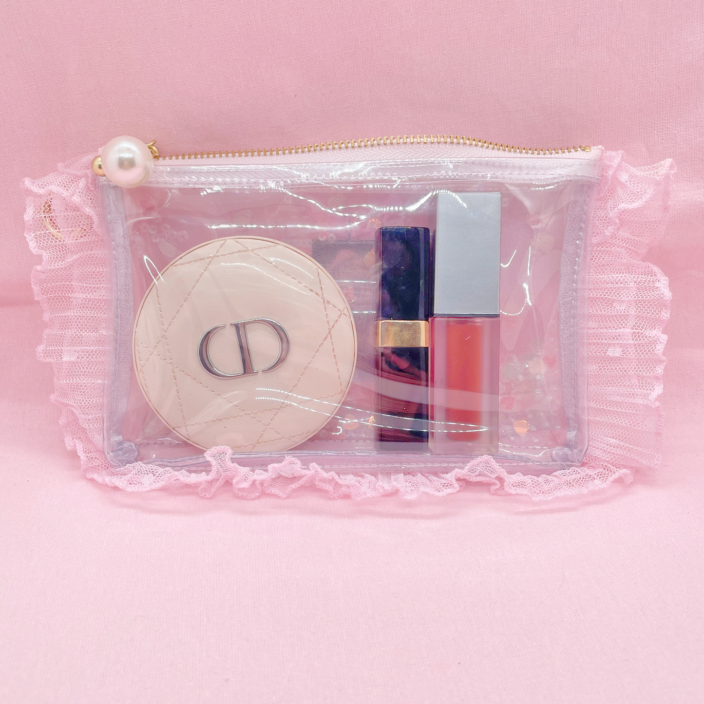 Lace Frilled Clear Pouch