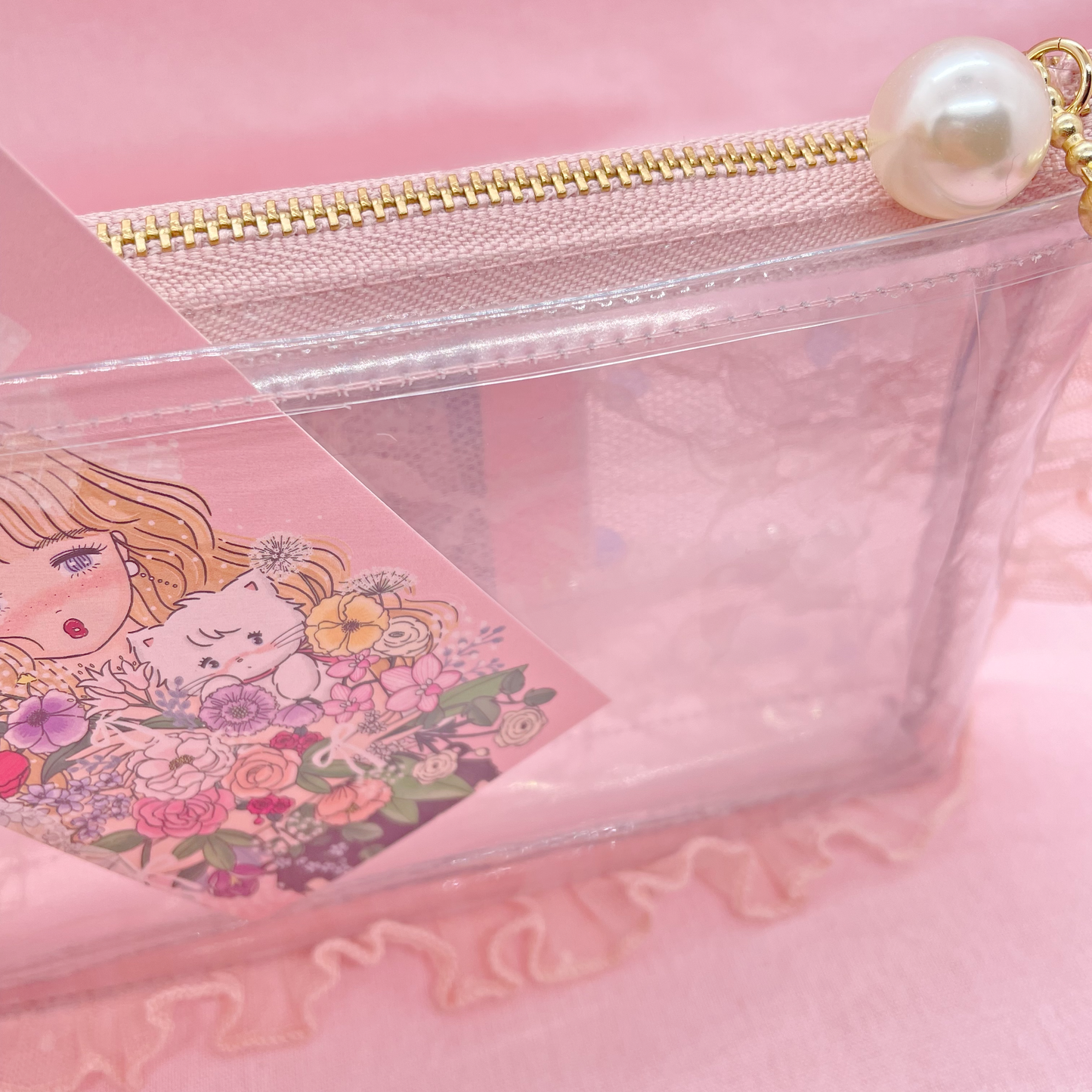 Lace Frilled Clear Pouch