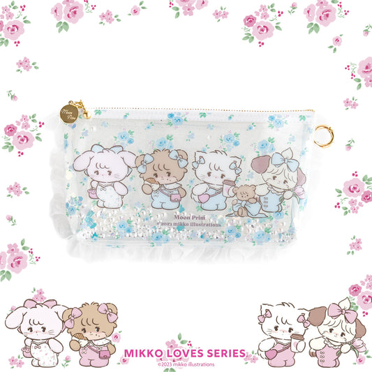 4 Characters Clear Pouch with Gusset (Size L・Color Blue)